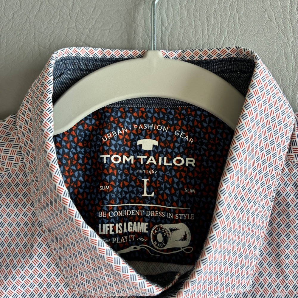 Tom Tailor Mens Slim Fit Button Down Shirt Multicolor Geometric Flip Cuff Large - Picture 5 of 16